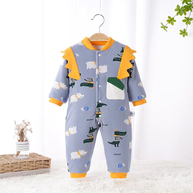 婴儿纯棉花加厚连体衣服新生儿童保暖哈衣初生宝宝夹棉棉衣秋冬装