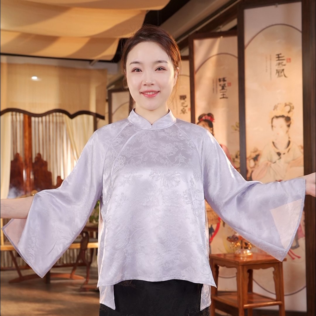 【花期】6A级100%桑蚕丝丝绸禅服茶服汉服国风中式女装小衫