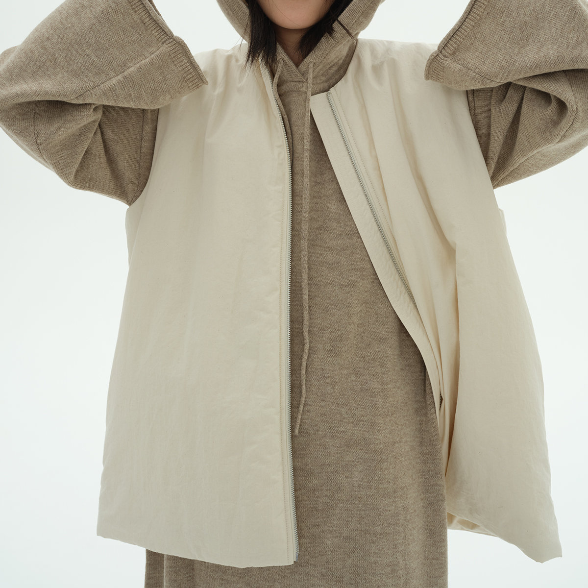 sagestudio 晨雾白自然原色质感百搭夹棉马甲