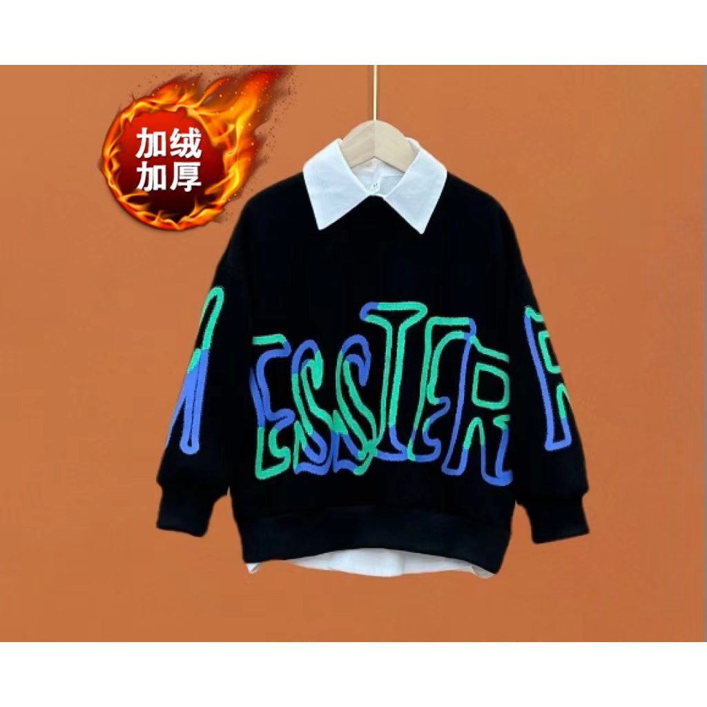 冬款加绒男女童圆领卫衣中大童秋冬一体绒上衣（不含衬衫）