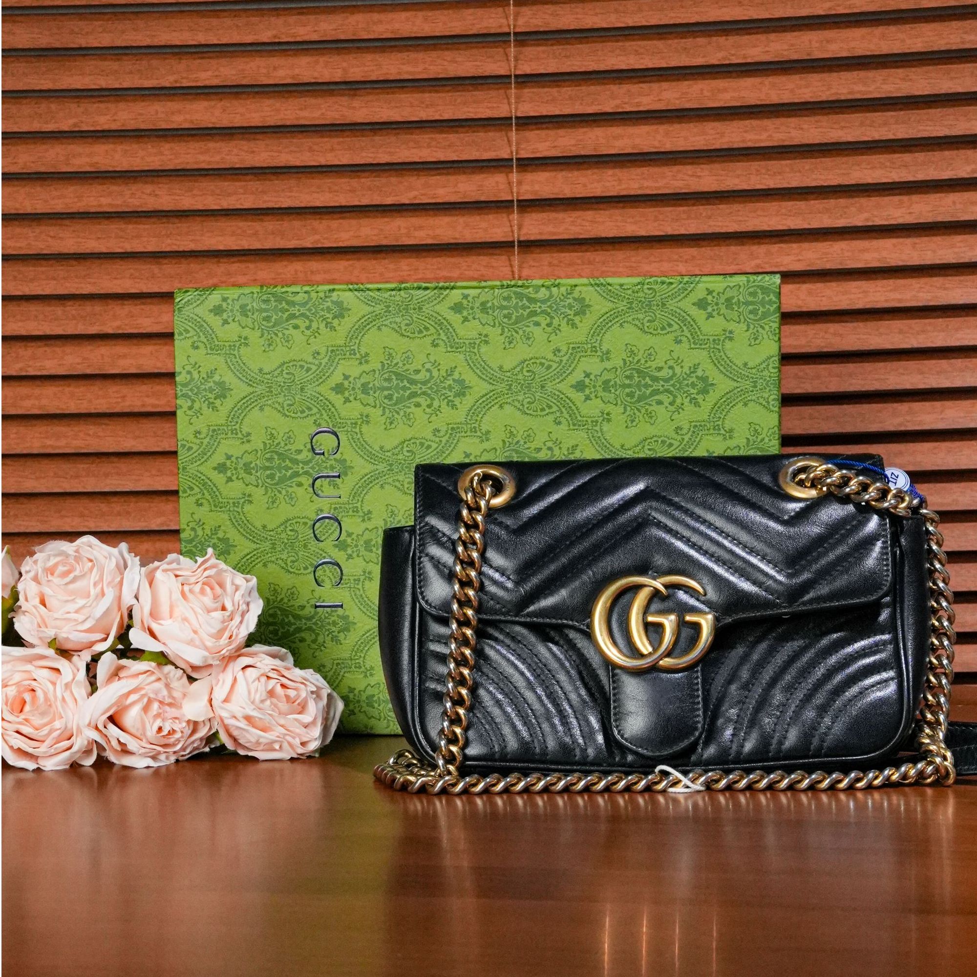 95新 GUCCI/古驰 马蒙26黑色斜跨包/62375