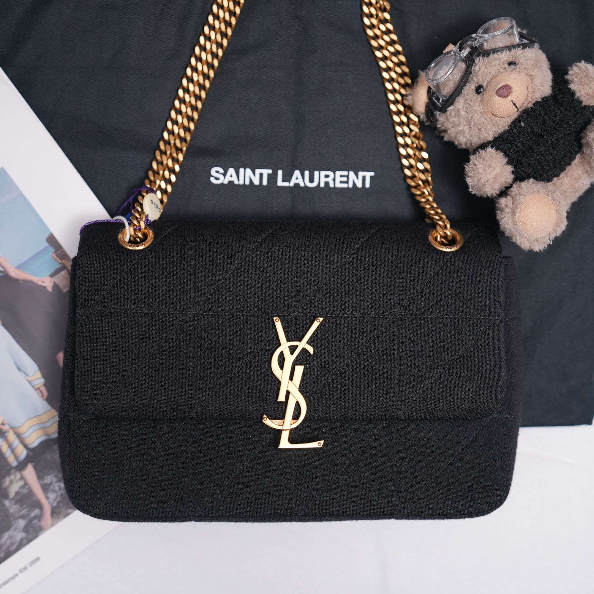 95新 YSL/圣罗兰 Jamie黑色金扣布面单肩包/50947