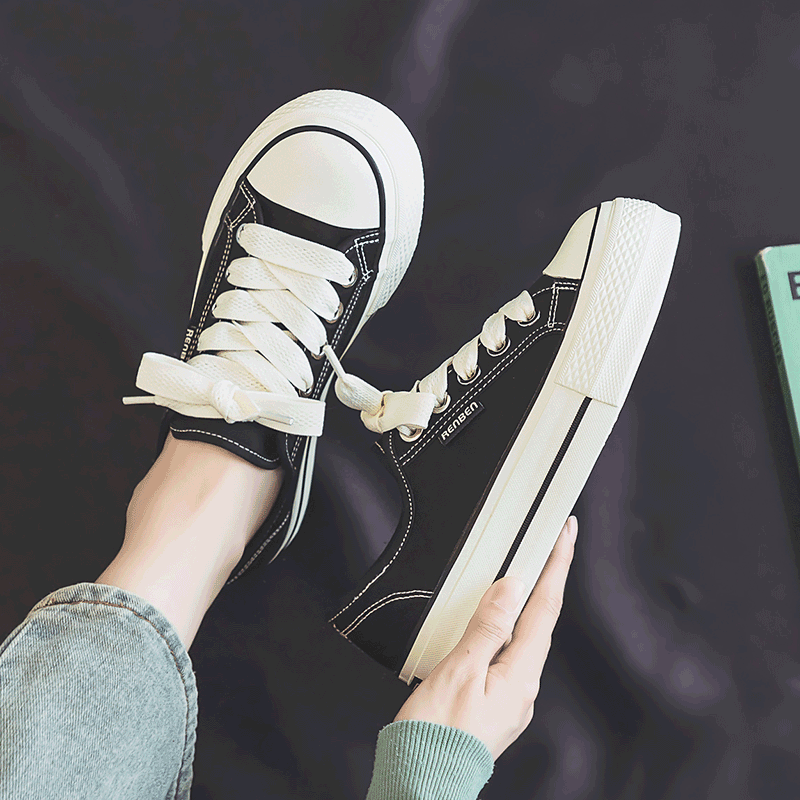 人本帆布鞋女生透气百搭球鞋2024夏季新款韩版潮流学生休闲板鞋子