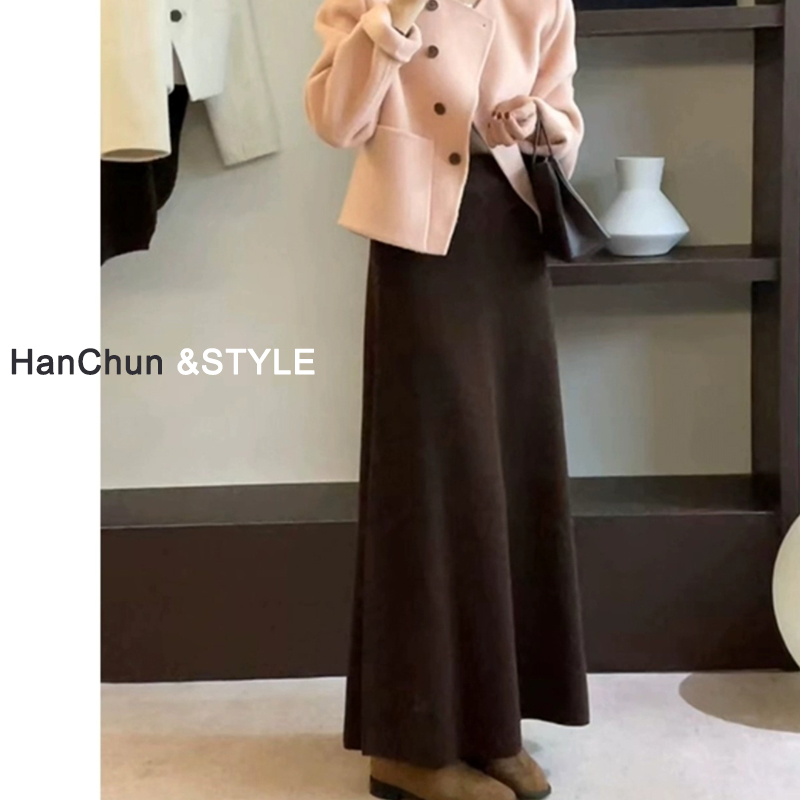 软糯羊毛针织半身裙女秋冬加长款大摆a字长裙显瘦冬季小个子伞裙