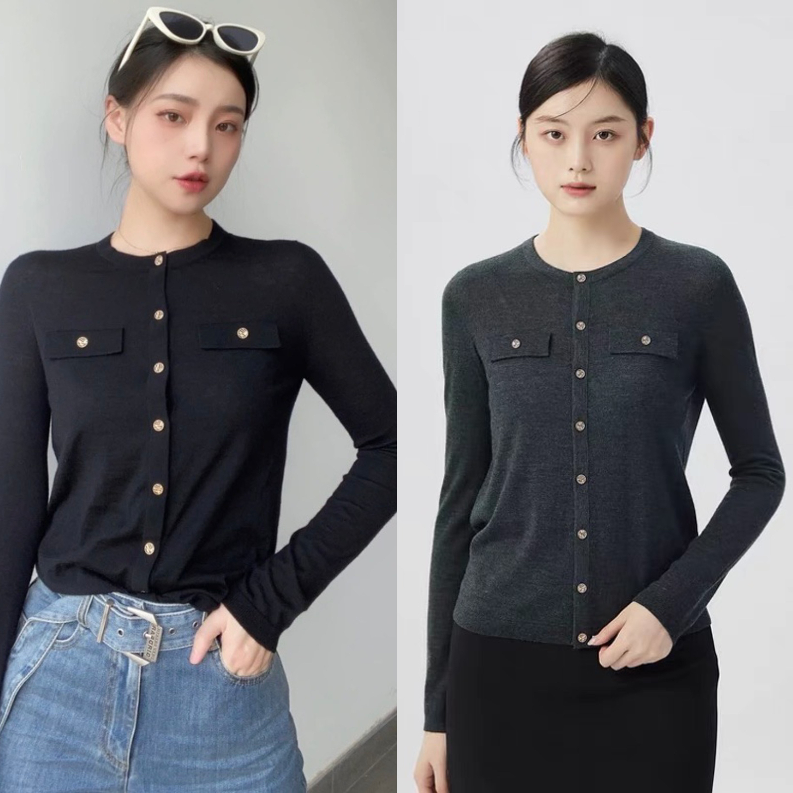 GIRDEAR/哥弟新款音符纽扣百搭圆领小香风 长袖针织衫开衫1499169