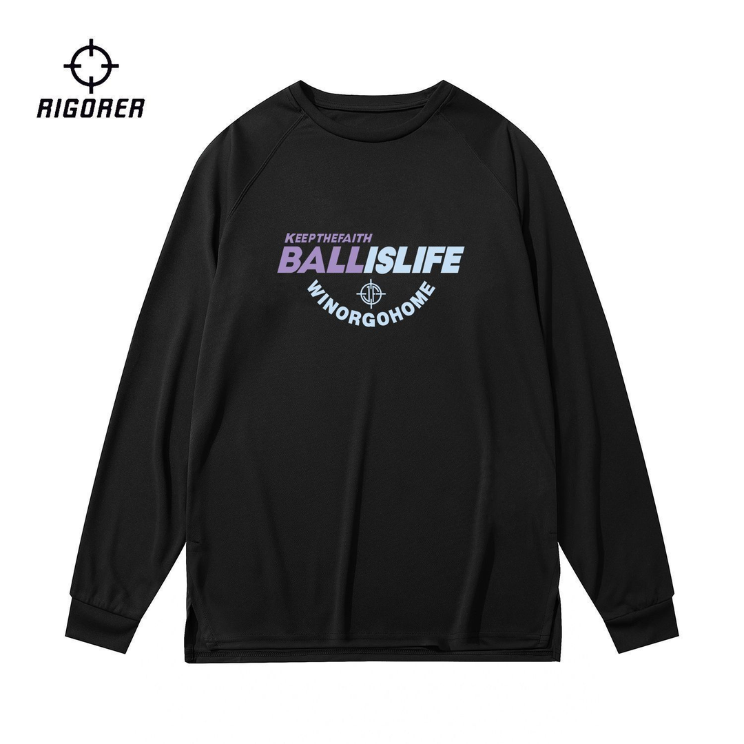 运动长袖篮球服开叉收口t恤男速干排汗运动球衣服宽松训练春季