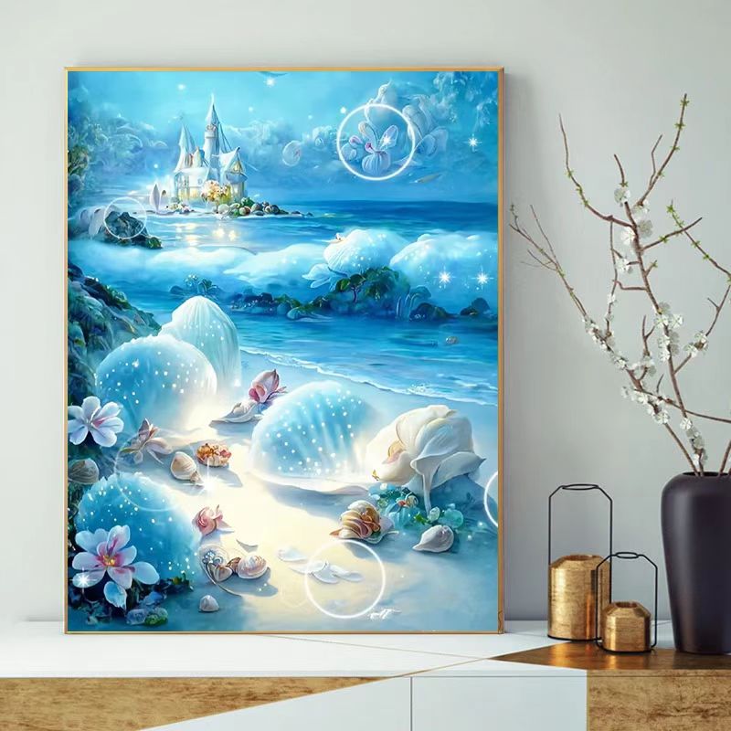十字绣海洋城堡海边贝壳2023新款线绣客厅玄关卧室简约现代风景