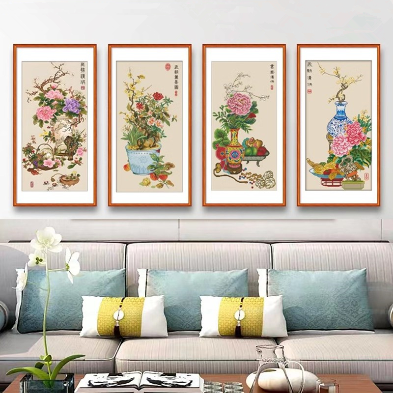 十字绣岁朝清供图新款线绣新中式牡丹花瓶客厅书房大气典雅非满绣