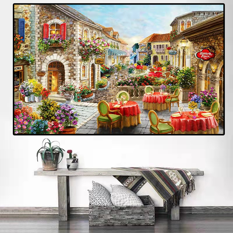 十字绣花街小巷高清版大格四股绣120*90厘米棉线57色满绣客厅浪漫