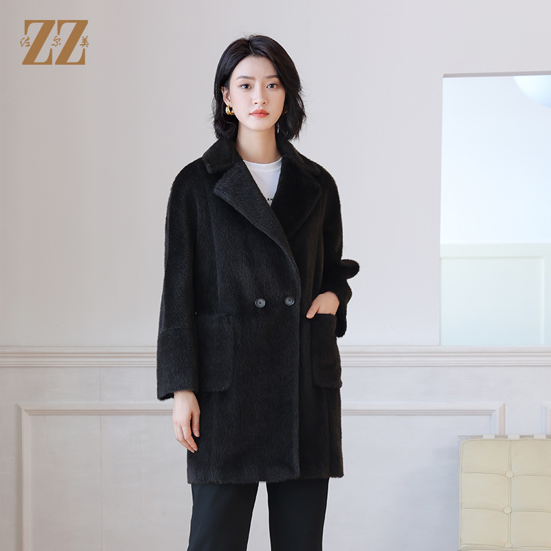 佐尔美秋冬新款羊驼毛气质经典冬季休闲中长款毛呢大衣女E24ZZ24