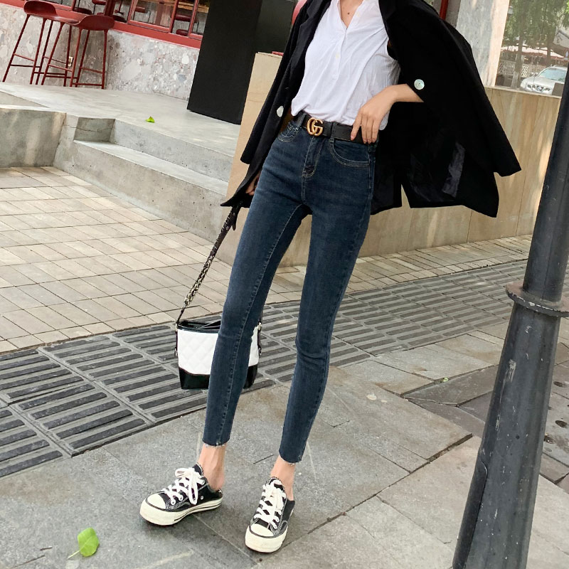 高腰小脚牛仔裤女初秋2025新款修身显瘦紧身八分小个子加绒九分裤