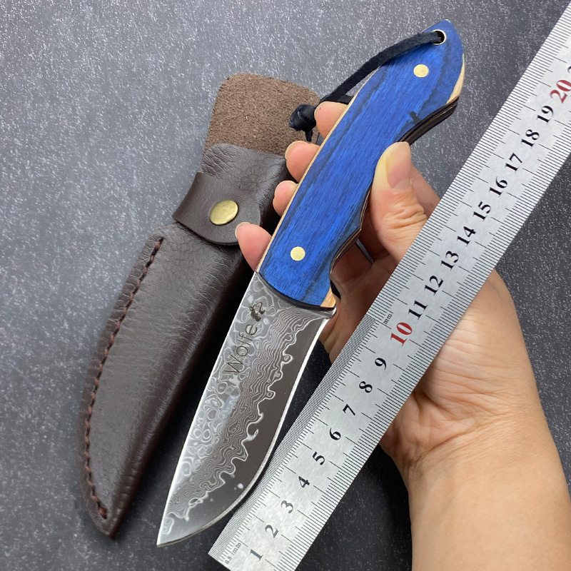 户外大马士革钢高硬度野营求生小直刀家用手把肉刀厨房多功能刀具
