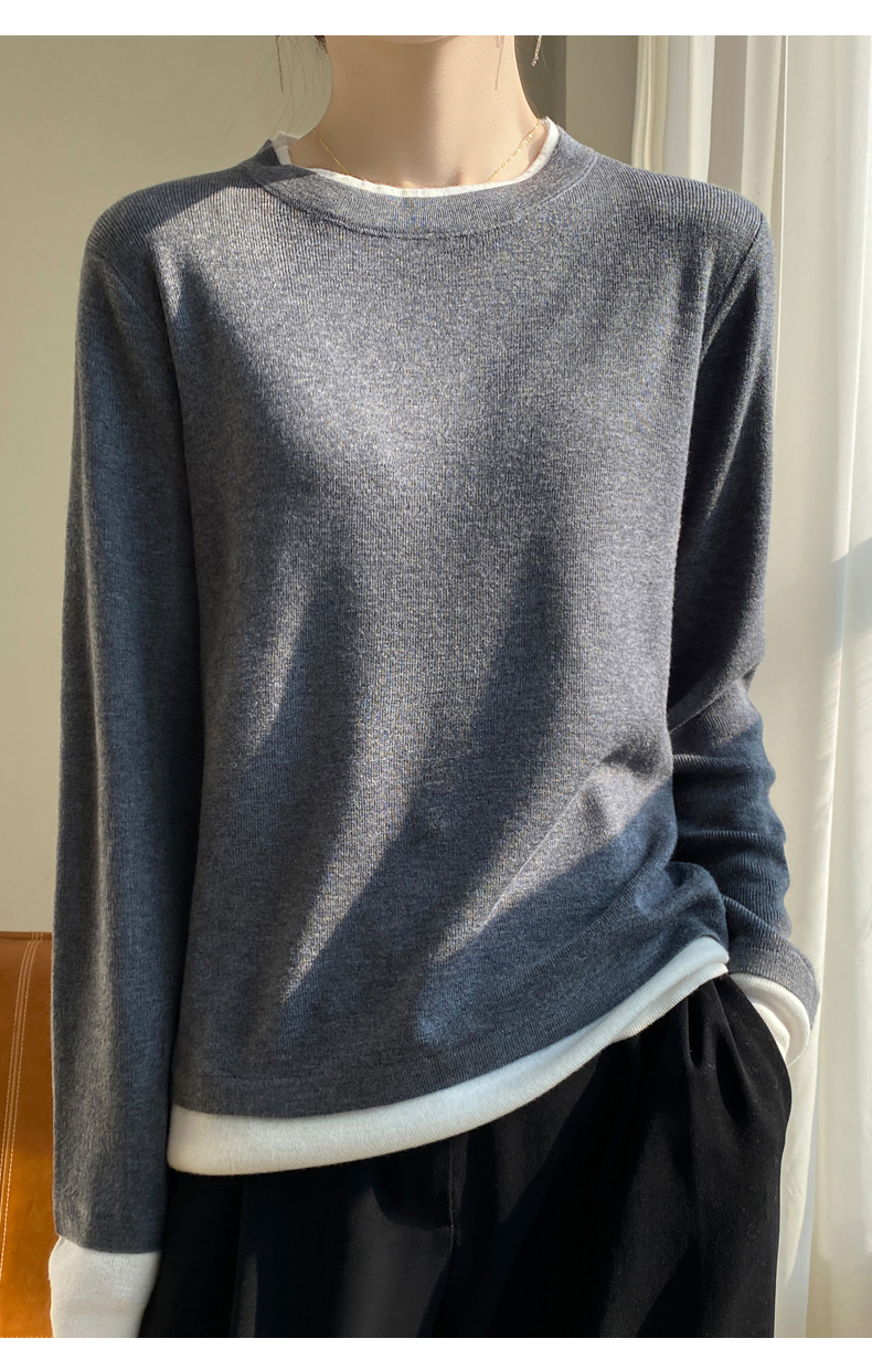 精纺羊毛假两件圆领针织衫打底衫407