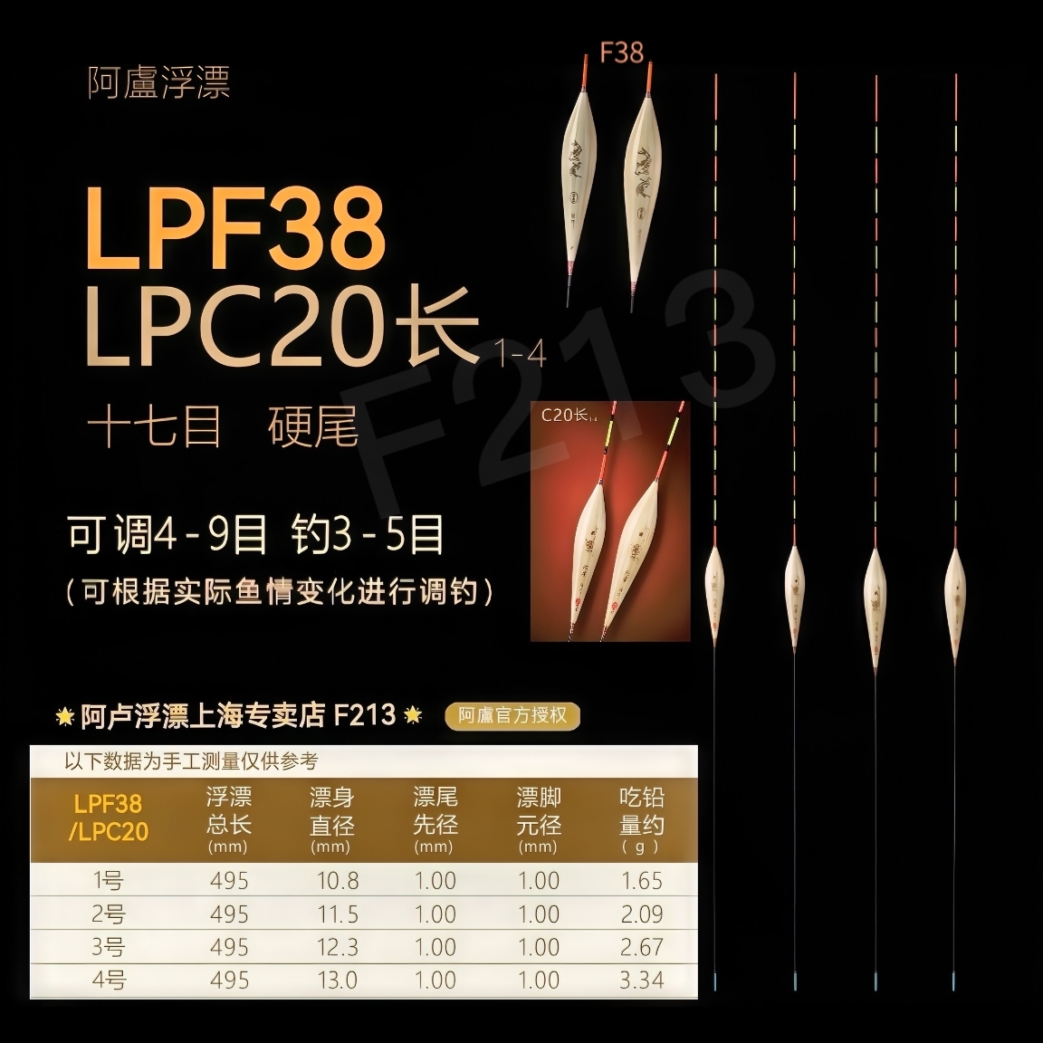阿卢浮漂LPF38/F38/C20同款/加粗尾/综合性好/野钓和鱼塘用途广泛