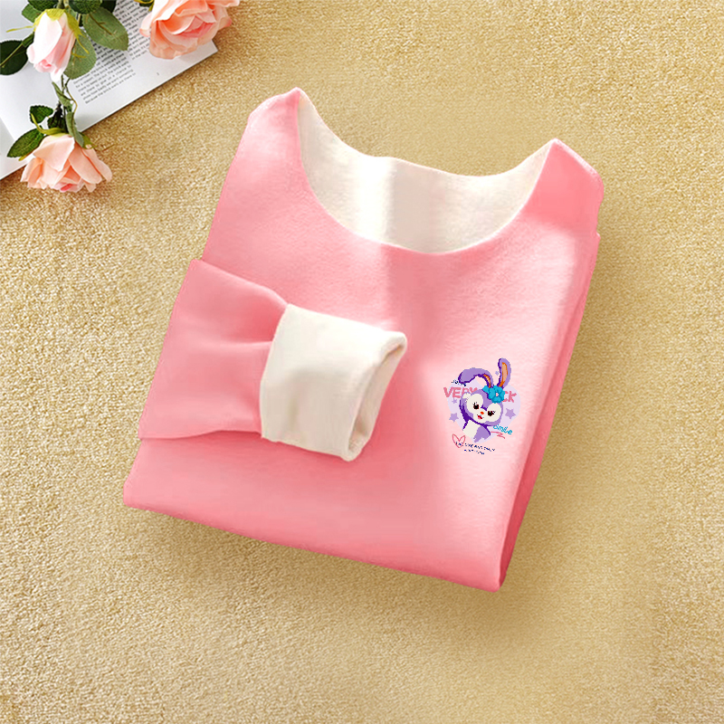 儿童春秋冬季2024德绒长袖T恤男女童保暖上衣宝宝内搭圆领打底衫