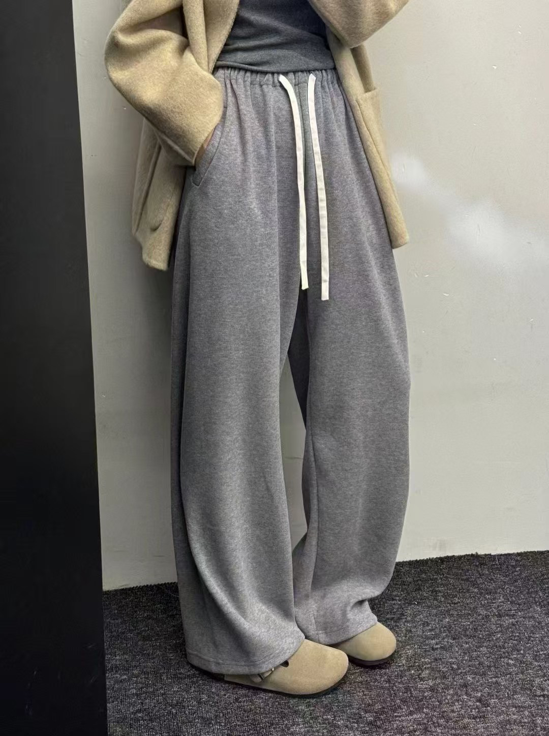 冬季高腰阔腿裤休闲裤长裤百搭宽松时尚秋冬显瘦运动裤纯色