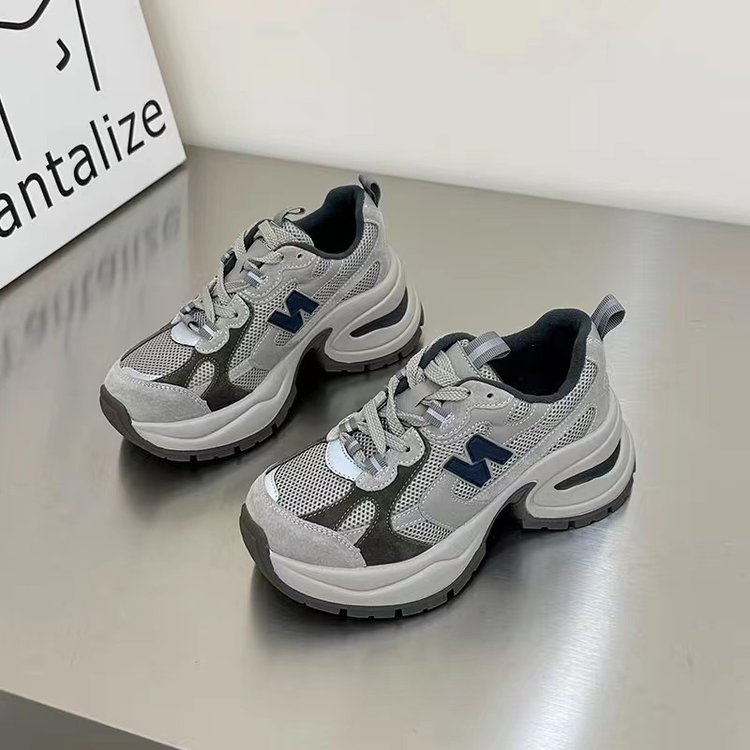 软皮松糕厚底赵露思同款老爹鞋女2023秋冬韩版增高休闲运