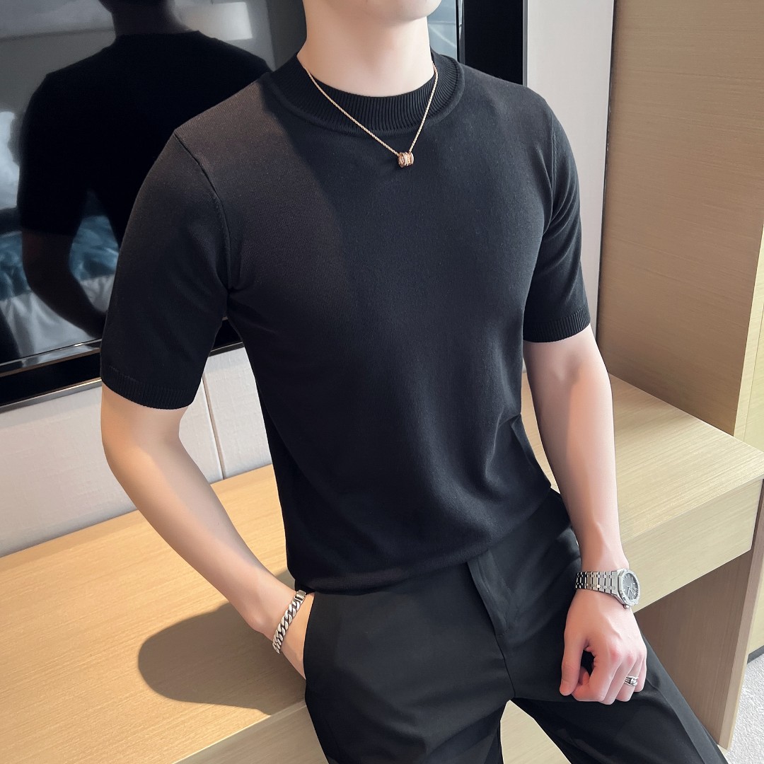 秋季新款半高领毛衣 男半袖休闲针织衫男 韩版潮流修身男士打底衫