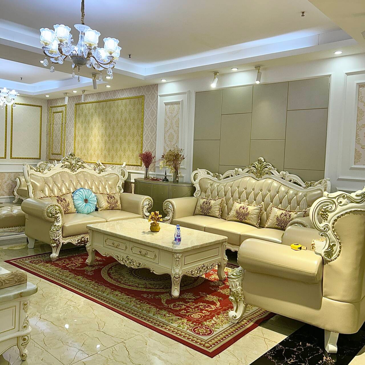 欧式123沙发真皮别墅客厅全实木雕花奢华家具套装大户型成套皮艺