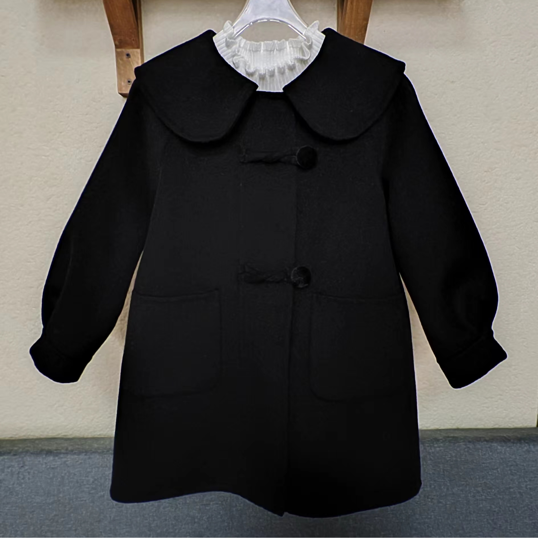 【100%绵羊毛】麻花盘口童装亲子装双面毛大衣韩版加厚中长款-172