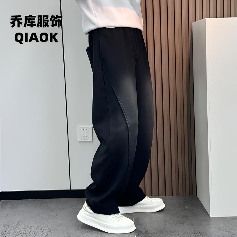 秋季新品潮牌阔腿加绒加厚保暖高街大码休闲长裤弯刀裤裤子男潮