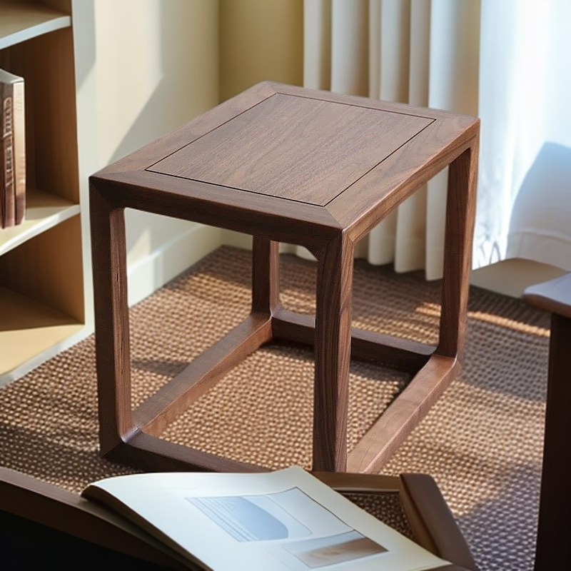 新中式茶凳实木方凳矮凳阳台凳子家用卧室板凳多功能老榆木茶凳子