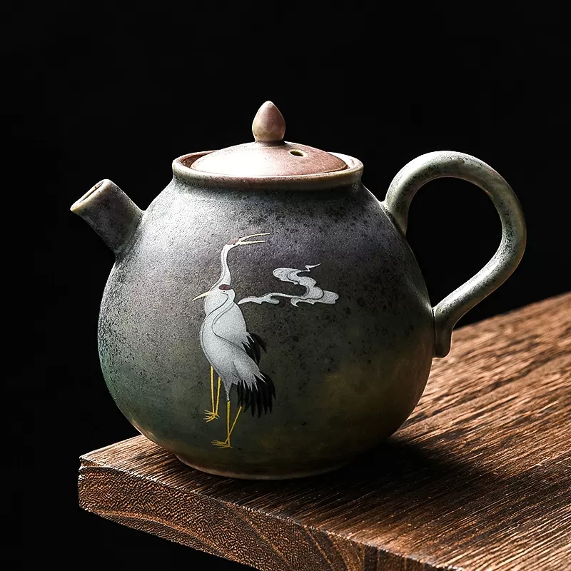 复古窑变幻彩樱花烧瑞鹤陶瓷家用泡茶单壶