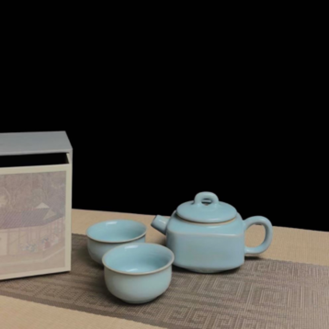 原矿釉天青一壶两杯汝瓷汝窑汝窑家用汝窑真品茶具一壶一杯精致