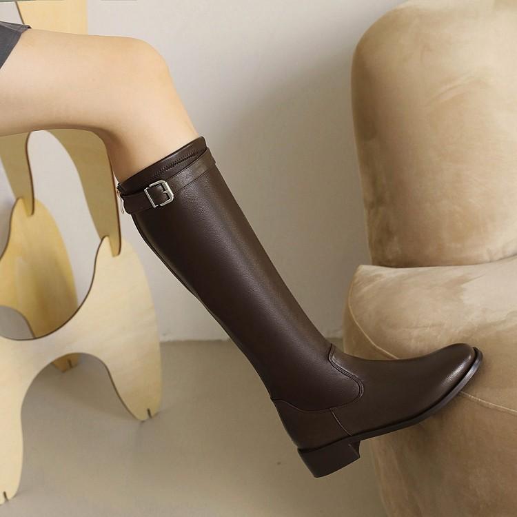 粗跟中跟秋冬高筒靴子显瘦大码女靴41一43长筒靴骑士靴棕色长靴