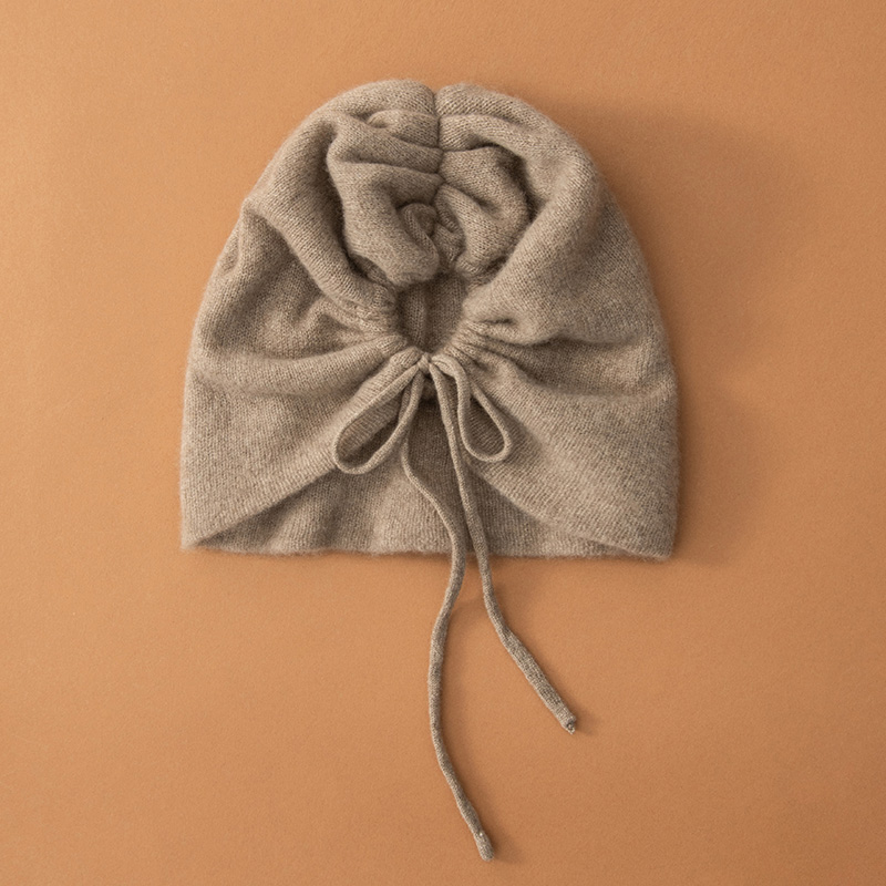 秋冬爆款山羊绒针织帽子女时尚抽绳包头帽保暖护耳毛线帽休闲帽