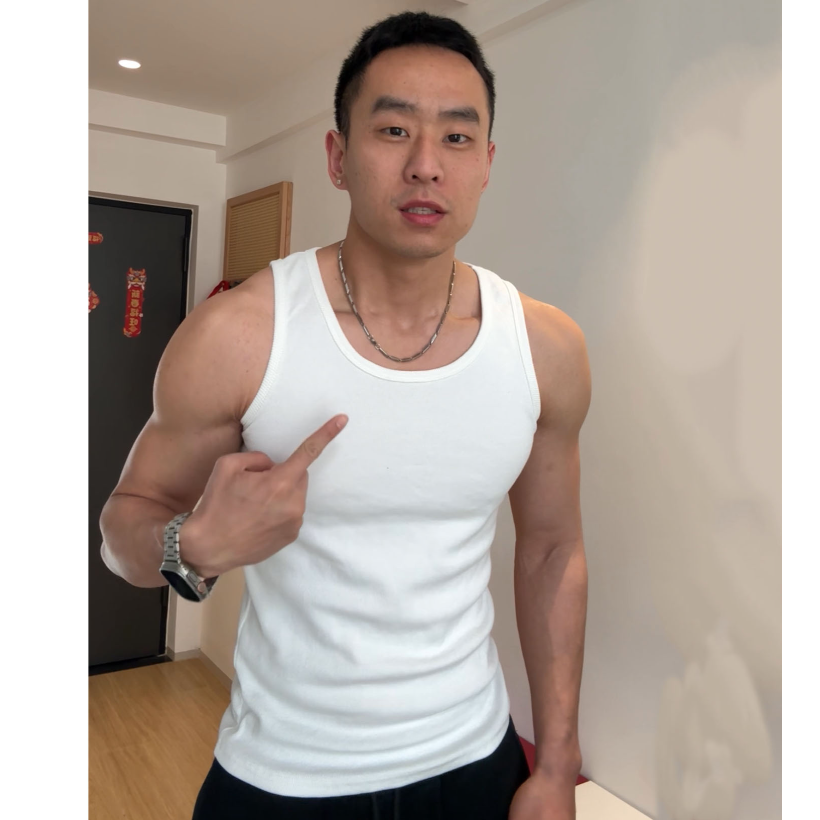 夏季美式运动背心嘻哈重磅棉粗螺纹紧身肌肉健身打底男士T恤潮