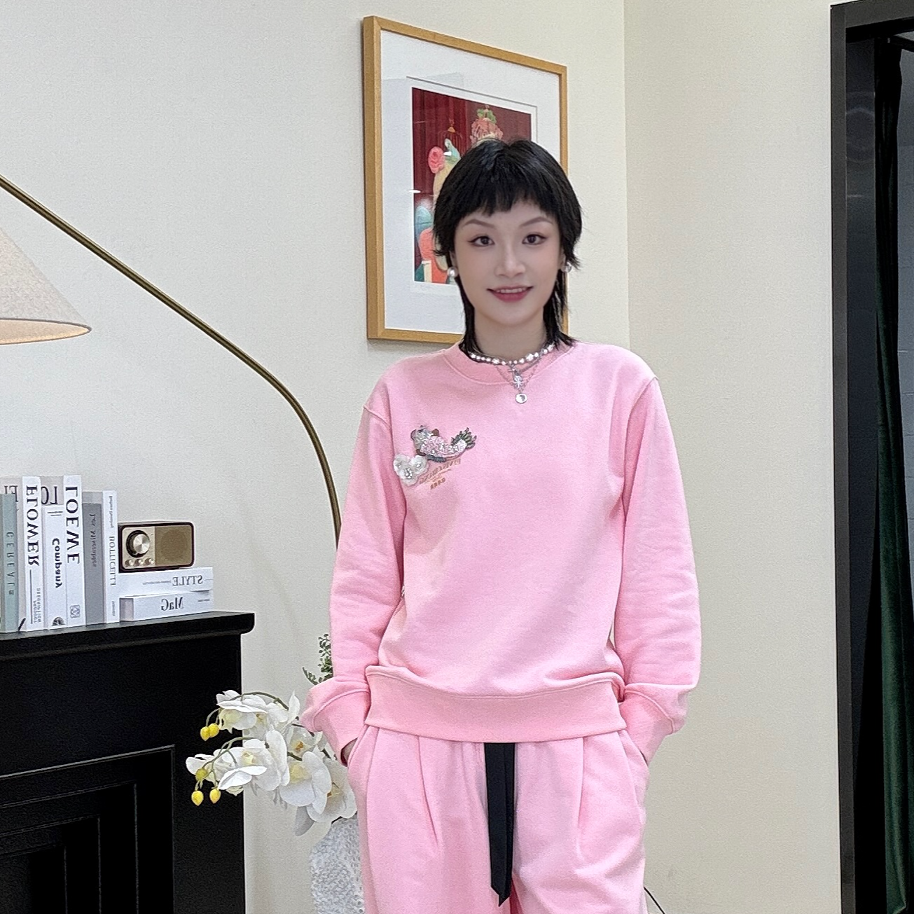 ELVIS.CHEUNG 年年有鱼:微宽松法绣圆领卫衣 E25SS07905AB415