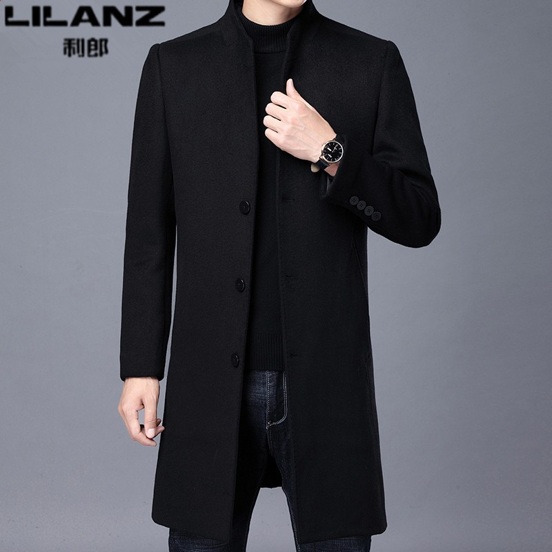 利郎男装中长款羊毛大衣男士秋冬季立领保暖毛呢外套中年休闲上衣