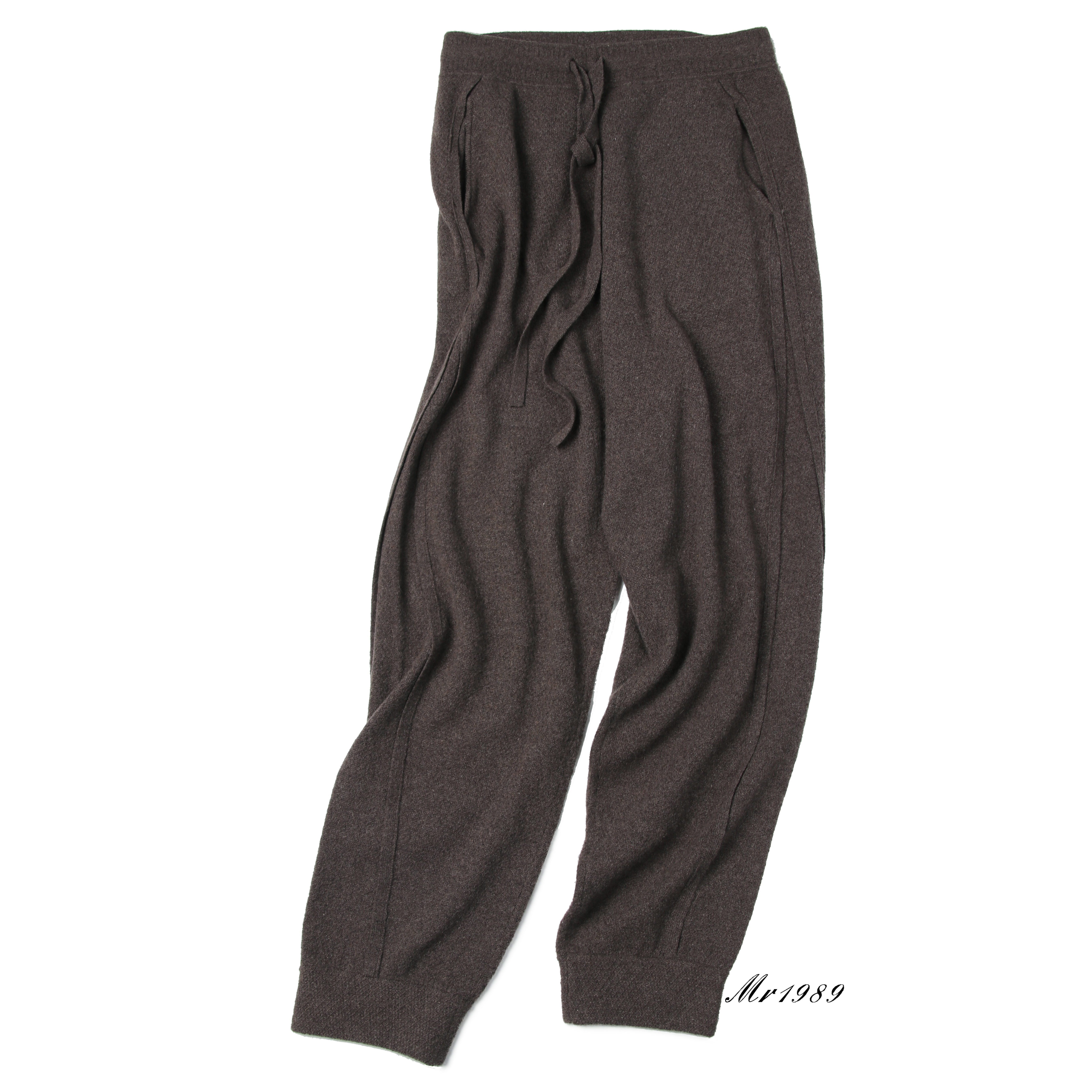 加厚小桂花针休闲抽带羊绒卫裤 百搭针织舒适时尚小脚