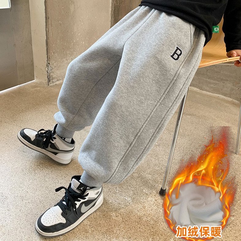 吗咔巴卡男童裤子加绒加厚秋冬新款中大儿童运动裤宽松保暖一体