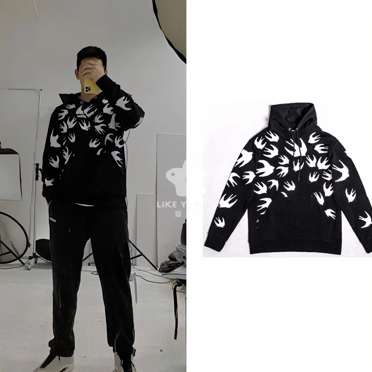 全新未使用 Alexander McQueen/亚历山大·麦昆 黑色连帽卫衣A2803