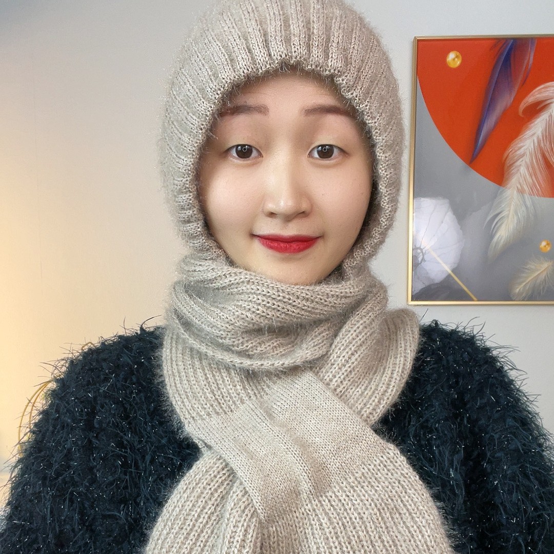冬季帽子加厚围巾一体保暖女毛线帽风雪帽针织防寒秋冬护耳帽