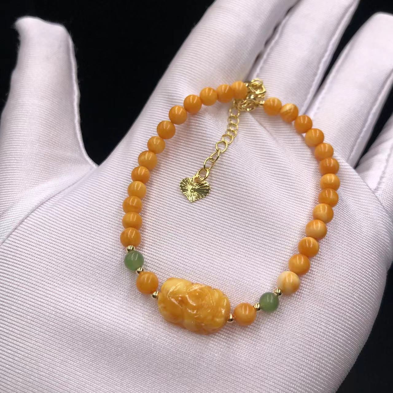 【亿轩珠宝】ZX034203花蜡貔貅手链diy和田玉4mm+