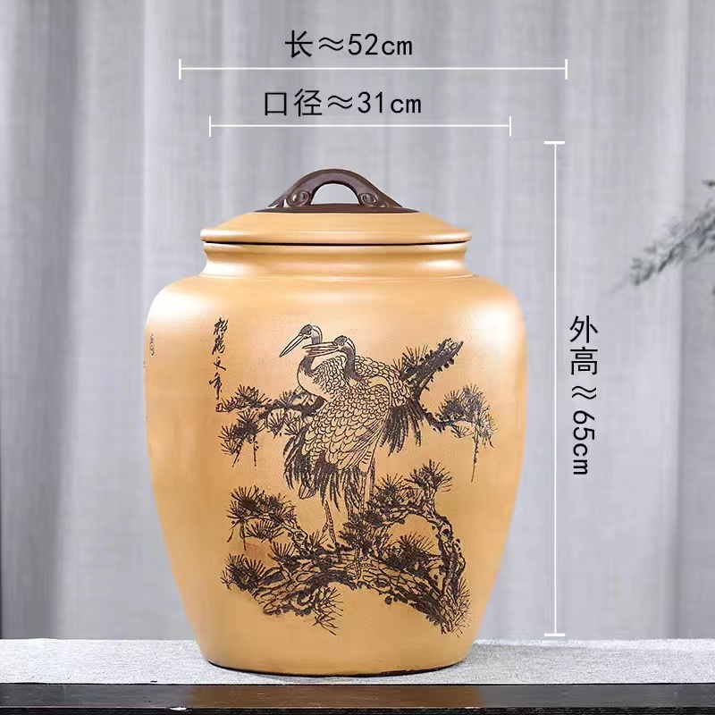宜兴紫砂茶叶罐家用大容量特大号储茶罐普洱茶饼罐70饼装如意大罐