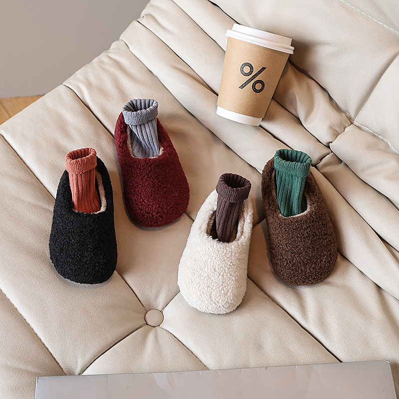 女童秋冬加绒棉鞋外穿棉鞋2025新款一脚蹬防滑软底纯色保暖毛毛鞋