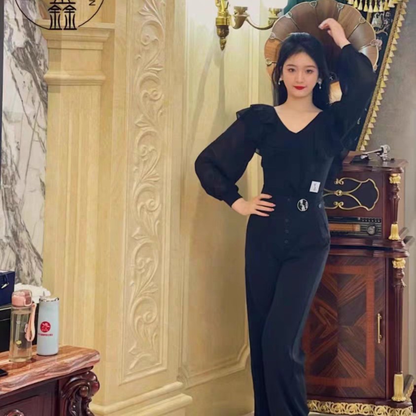 艺鑫舞服080高腰显瘦摩登裤直筒国标舞长裤百搭黑色拉丁舞练功裤