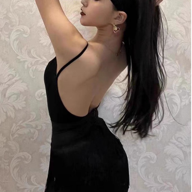 艺鑫084女性感露背吊带连体上衣黑色流苏拉丁舞半身裙练习服套装