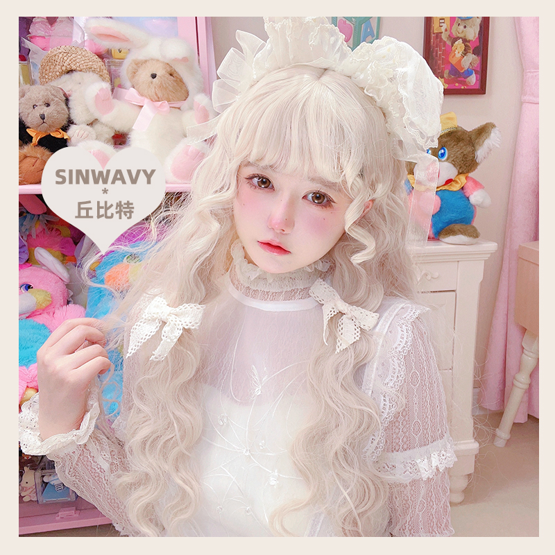 奶昔白Lolita蓬松羊毛卷带卷鬓角软妹假发-|丘比特|