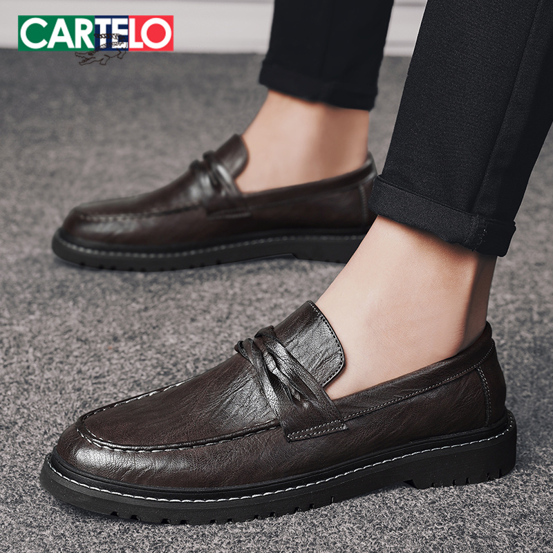 卡帝乐鳄鱼男鞋冬季软底一脚蹬豆豆鞋男士英伦风休闲棕色皮鞋男款