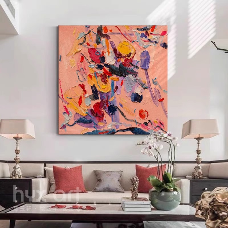 FLD.手绘油画《暖色温情》客厅方形装饰画暖色抽象画玄关卧室挂画