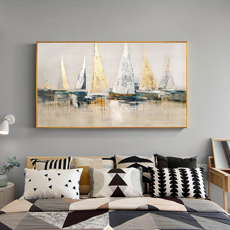 FLD.手绘油画《扬帆远航》帆船抽象画装饰画横版客厅挂画玄关挂画