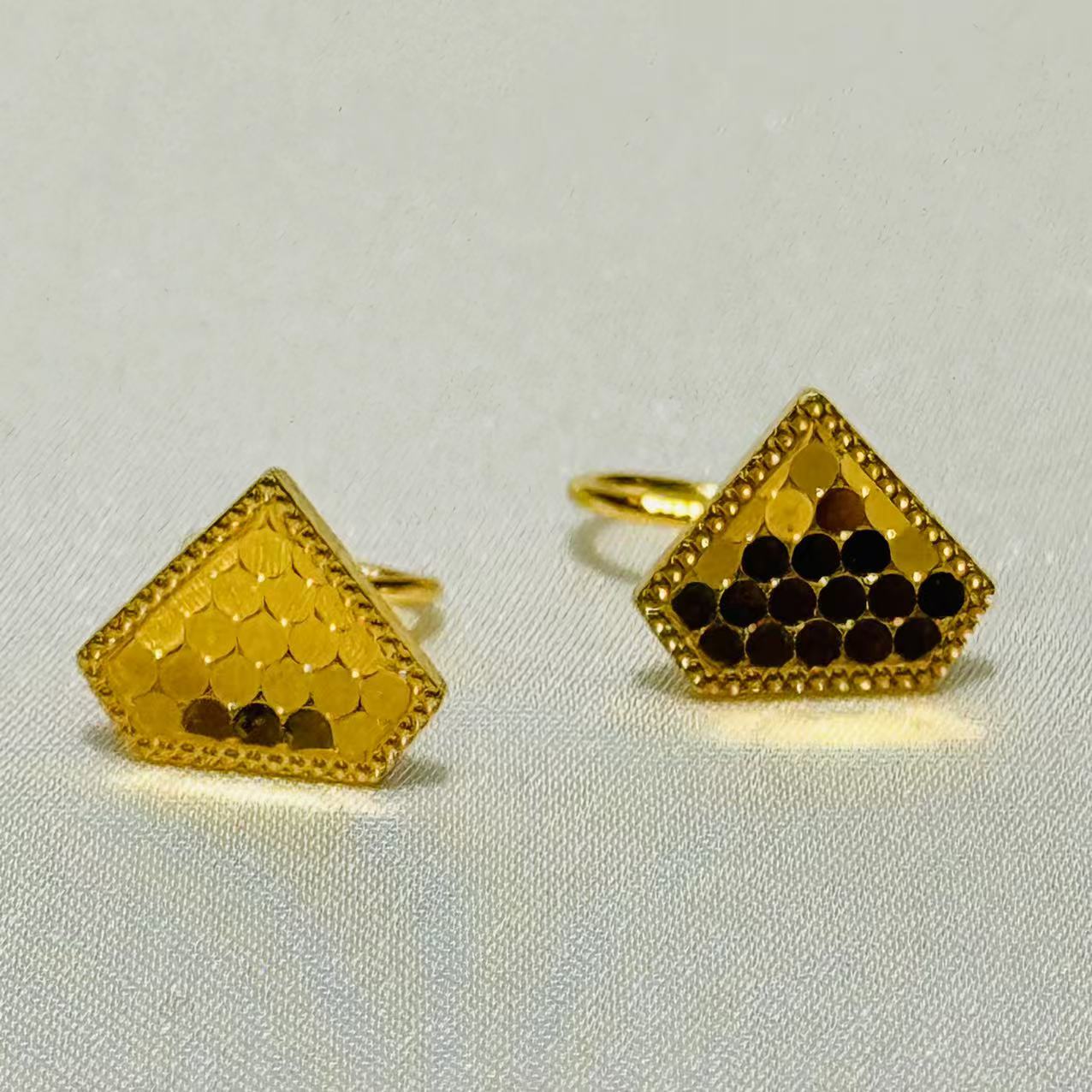 黄金足金999龙鳞仿钻心形耳钉耳环