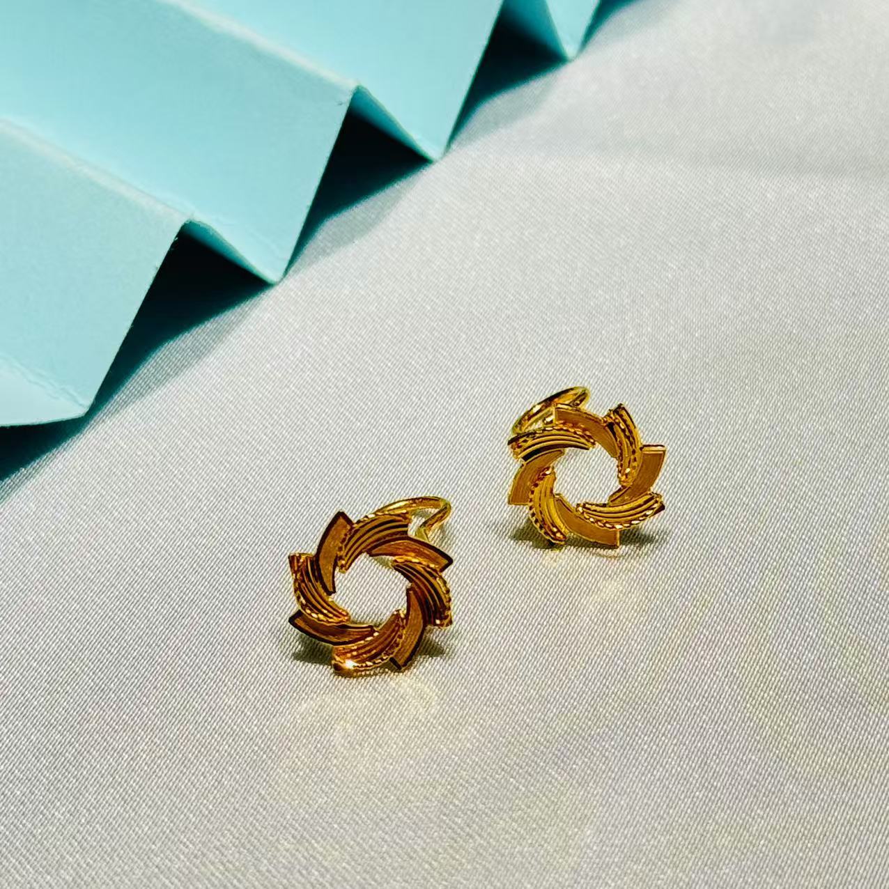黄金足金999时尚风车圆圈耳钉耳环