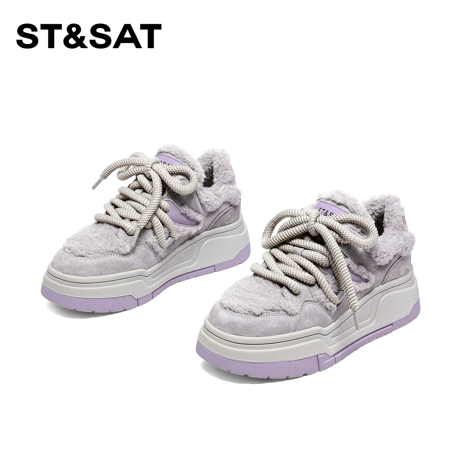 St&Sat/星期六潮流风毛毛鞋2024秋季新款时尚百搭平底加绒休闲鞋