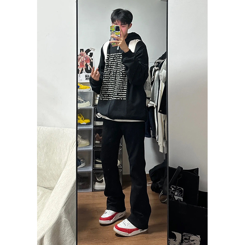纯黑色cleanfit修身牛仔裤男弹力ootd穿搭裤子直筒宽松显瘦微喇裤